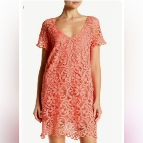 BB Dakota Coral Peach Lace Rene Shift Dress - Picture 14 of 16